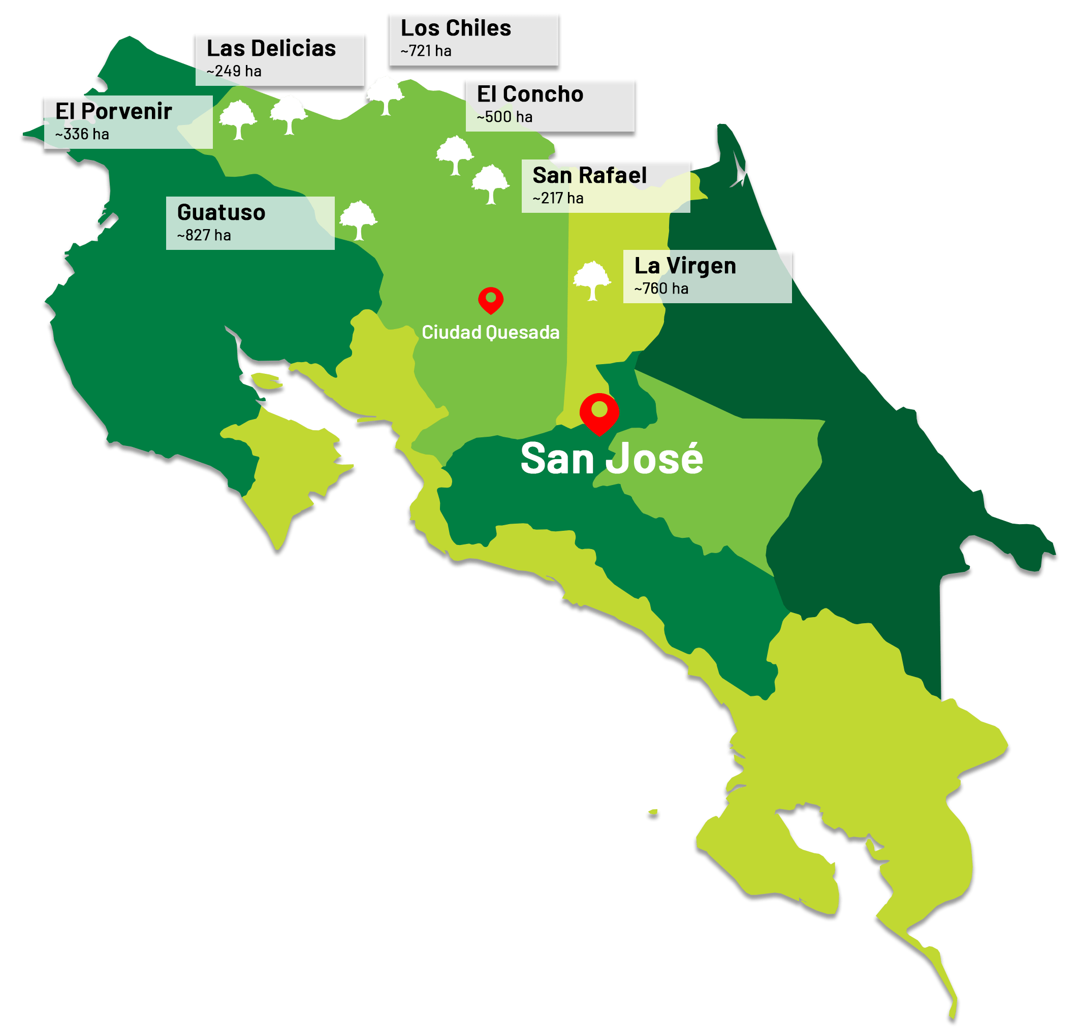 Our Finca locations in northern Costa Rica