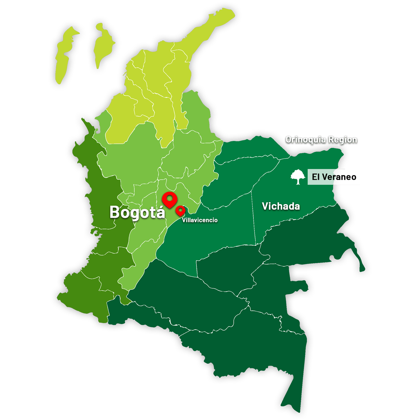 Die Standorte der BaumInvest AG in Kolumbien (Stand Januar 2023)